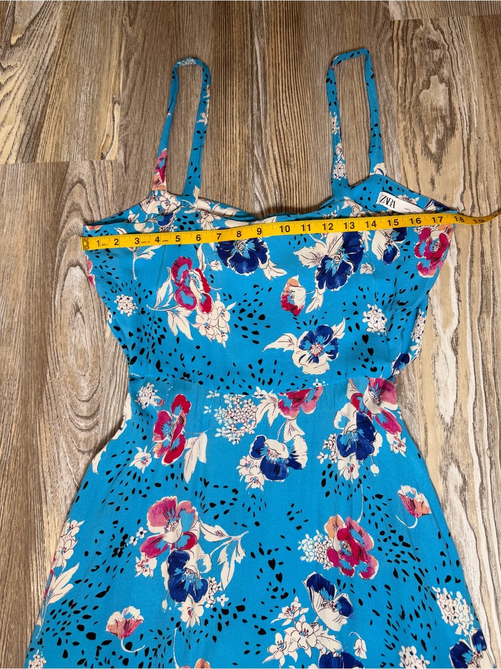 Zara Blue Red Floral Open Tie Back Strappy Maxi Dress Sz Small - Picture 8 of 9